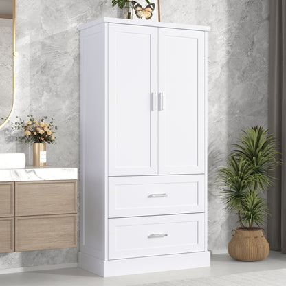 Vimora™ - Tall White Bathroom Storage Cabinet with Doors, Drawers & Adjustable Shelf