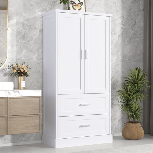Vimora™ - Tall White Bathroom Storage Cabinet with Doors, Drawers & Adjustable Shelf