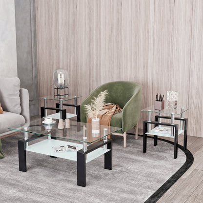 Vimora™ - Modern Tempered Glass Square Coffee Table (Set of 2)