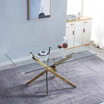 Vimora™ - Gold Modern Rectangular Glass Dining Table for 6 - Stylish & Durable