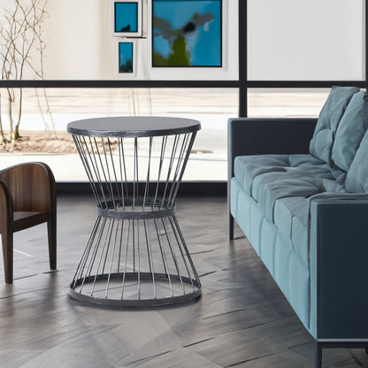 Vimora™ - Matte Black Iron Hourglass End Table for Outdoor Spaces