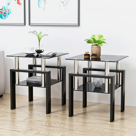 Vimora™ - Set of 2 Modern Black Glass Coffee Tables for Living Room