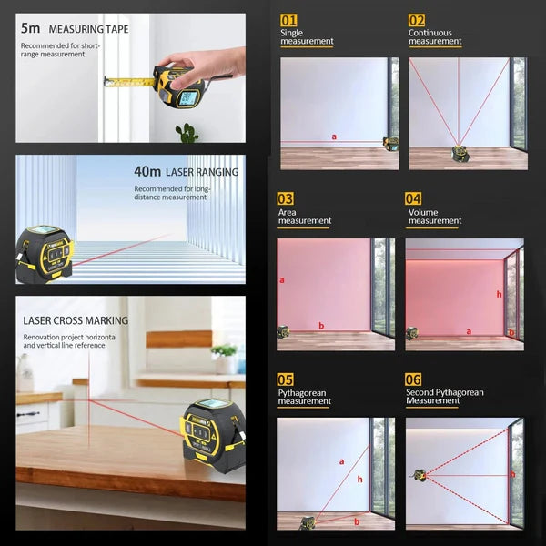 LaserPro™ 3-In-1 Infrared Laser Tape for Accurate Measuring and Construction 6