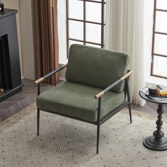 Vimora™ - Green Upholstered Modern Lounge Chair with Metal Frame for Living Room