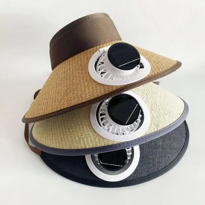 SunBreeze™ Wide Brim Straw Hat for Women with Solar-Powered Fan for Outdoor Comfort 0