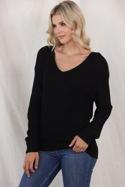 V-Neck Long Sleeve Knit Top