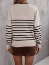 Angel Wings Striped V-Neck Drop Shoulder Sweater