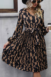 Perfee Lace Trim Long Sleeve Tie Waist Dress