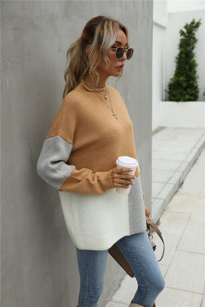 Angel Wings Color Block Round Neck Dropped Shoulder Sweater