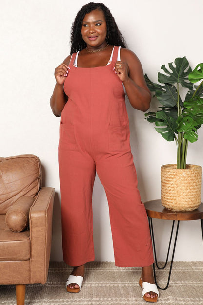 Perfee Wide Leg Overalls with Front Pockets